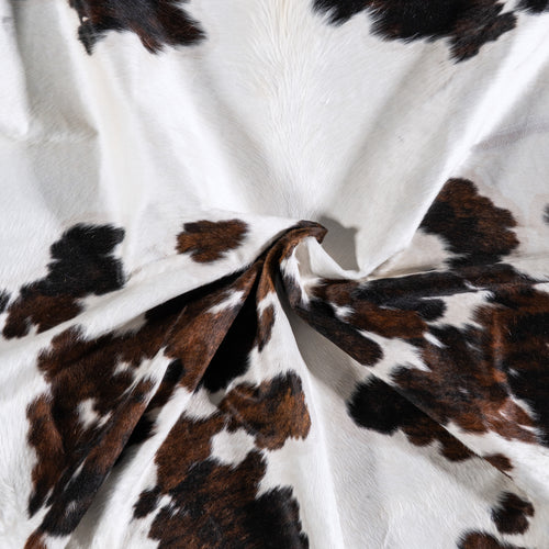 Vintage White Tricolor Cowhide Rug Size 6'8" L x 6'5" W 4353