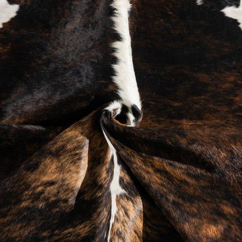 Tricolor Brindle Mix Cowhide Rug Size 7'10" L x 6'2" W 5443