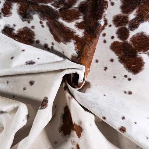 Vintage White Tricolor Cowhide Rug Size 8'2" L x 7'5" W 6389