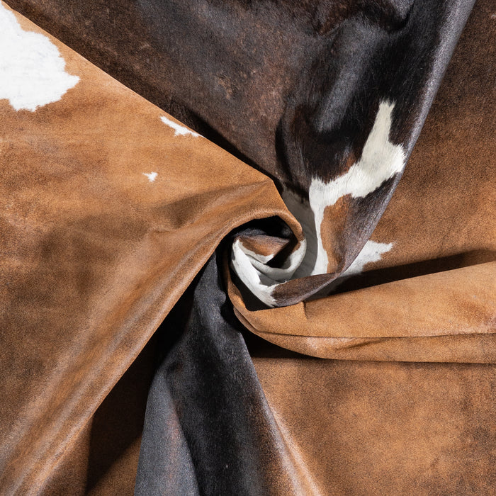 Brazilian Chocolate and White Cowhide Rug Size 7'4" L x 6'5" W 5891