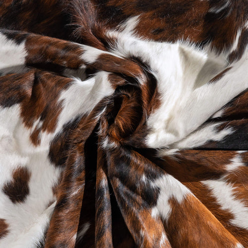 White Tricolor Cowhide Rug Size 7'1" L x 6'9" W 6443