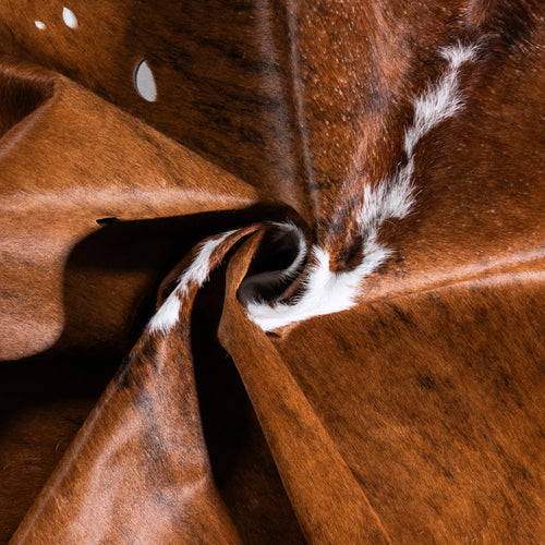 Vintage Tricolor Brindle Mix Cowhide Rug Size 7'5" L x 7'4" W 6391