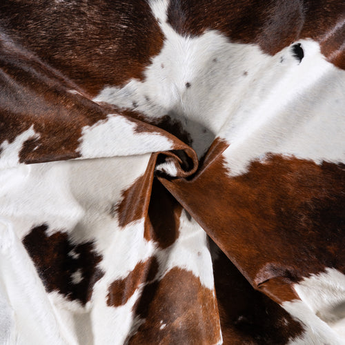 Vintage Chocolate and White Cowhide Rug Size 7'4" L x 6'9" W 4358