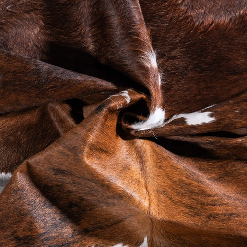 Vintage Tricolor Brindle Mix Cowhide Rug Size 7'6" L x 6'4" W 6393