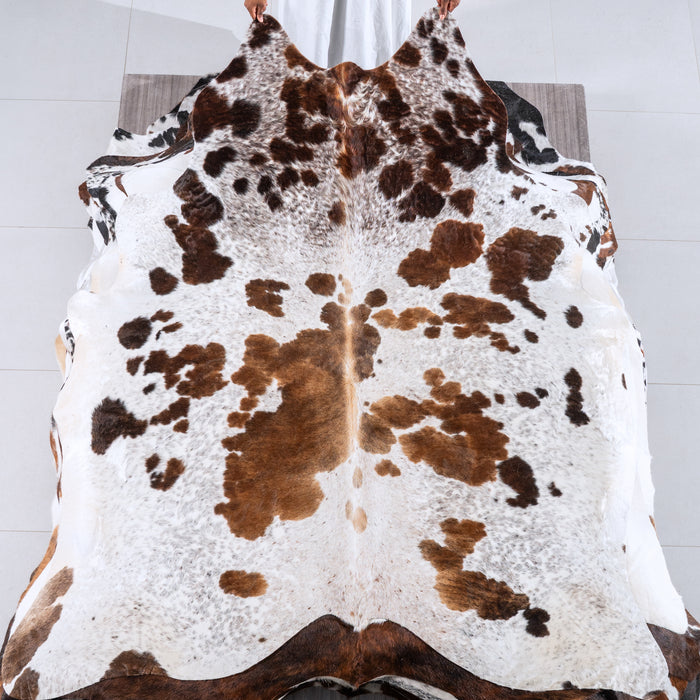 Chocolate and White Cowhide Rug Size 6'11" L x 6'6" W 6248