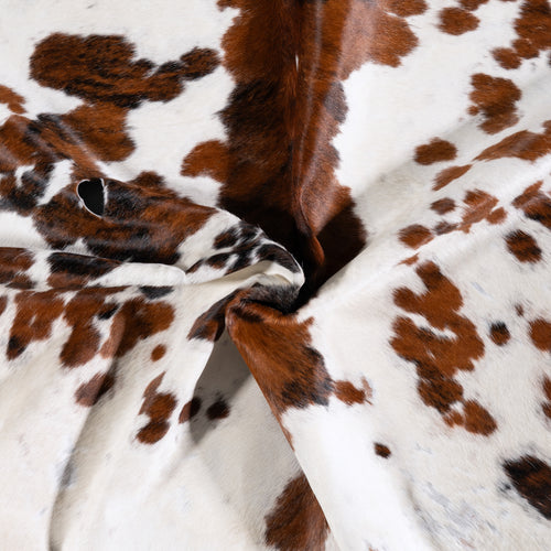 Vintage White Tricolor Cowhide Rug Size 7'4" L x 7'0" W 4364