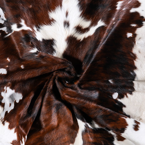 Vintage Tricolor Cowhide Rug Size 6'7" L x 5'10" W 4365