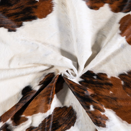 Vintage White Tricolor Cowhide Rug Size 6'11" L x 6'5" W 4368