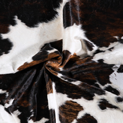 Vintage White Tricolor Cowhide Rug Size 7'2" L x 6'10" W 4369