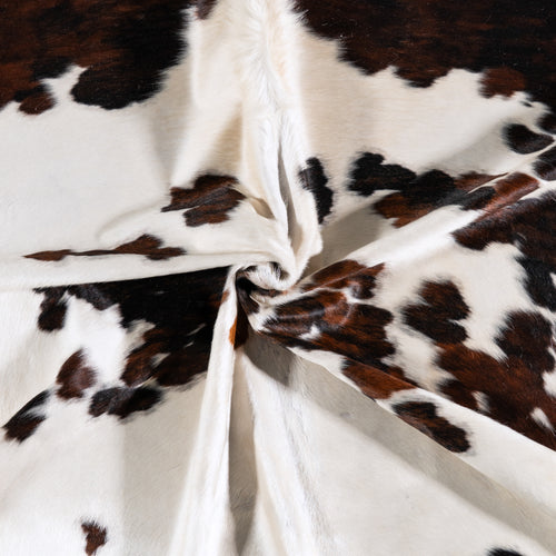 Vintage White Tricolor Cowhide Rug Size 7'6" L x 6'8" W 4370