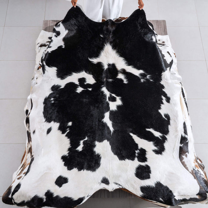 Black and White Cowhide Rug Size 7'6" L x 6'5" W 6454
