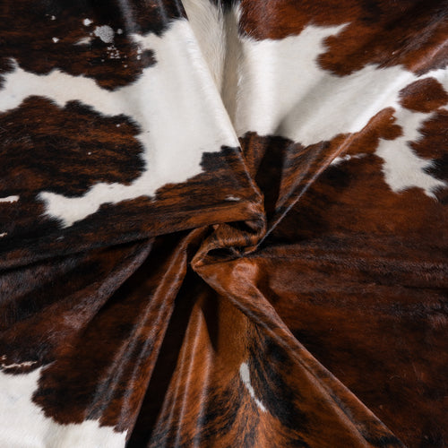 Vintage Tricolor Cowhide Rug Size 7'6" L x 6'10" W 4374