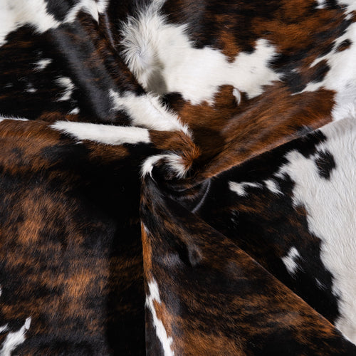 Vintage Tricolor Cowhide Rug Size 7'7" L x 6'2" W 4375