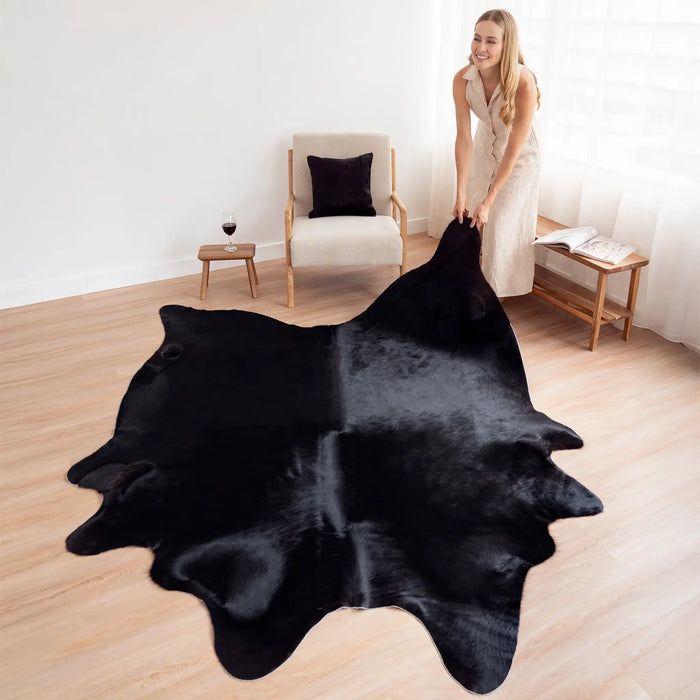 Solid Black Natural Cowhide Rug from eCowhides