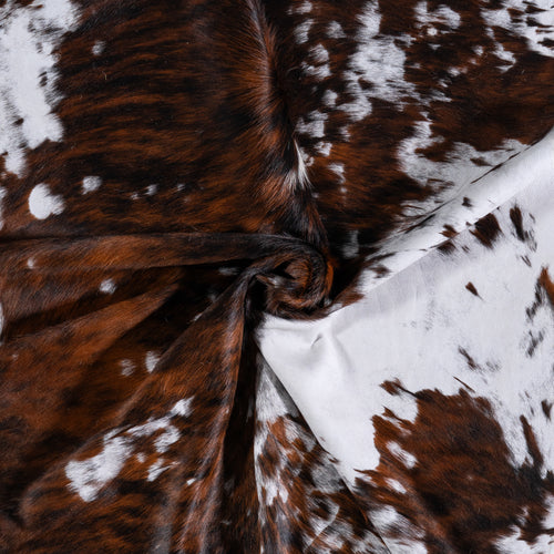 Vintage Tricolor Brindle Mix Cowhide Rug Size 6'10" L x 6'0" W 4377