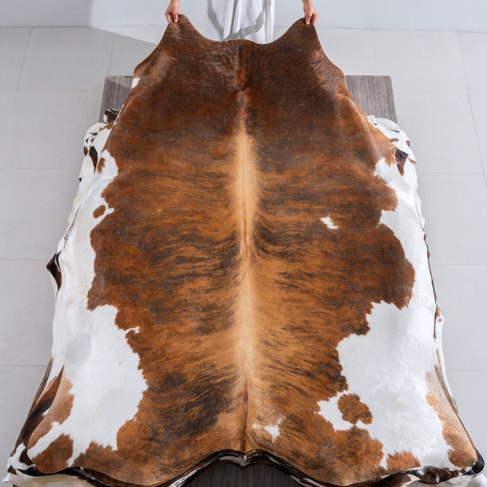 Brindle White Belly Cowhide Rug Size 7'9" L x 6'5" W 4049