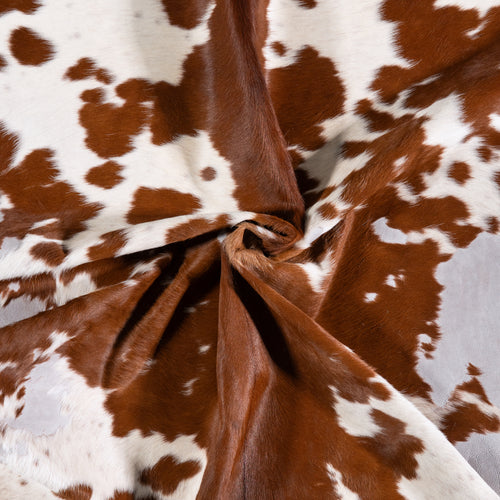 Vintage Brown and White Cowhide Rug Size 6'8" L x 5'11" W 4379