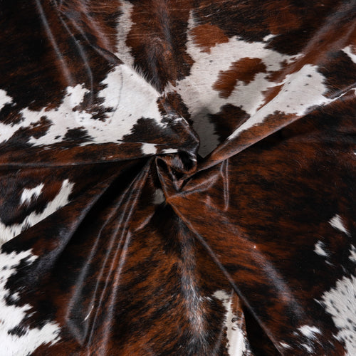 Vintage Tricolor Brindle Mix Cowhide Rug Size 7'5" L x 6'9" W 4380