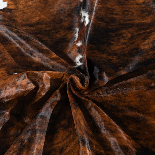 Tricolor Brindle Mix Cowhide Rug Size 8'4" L x 7'3" W 4110