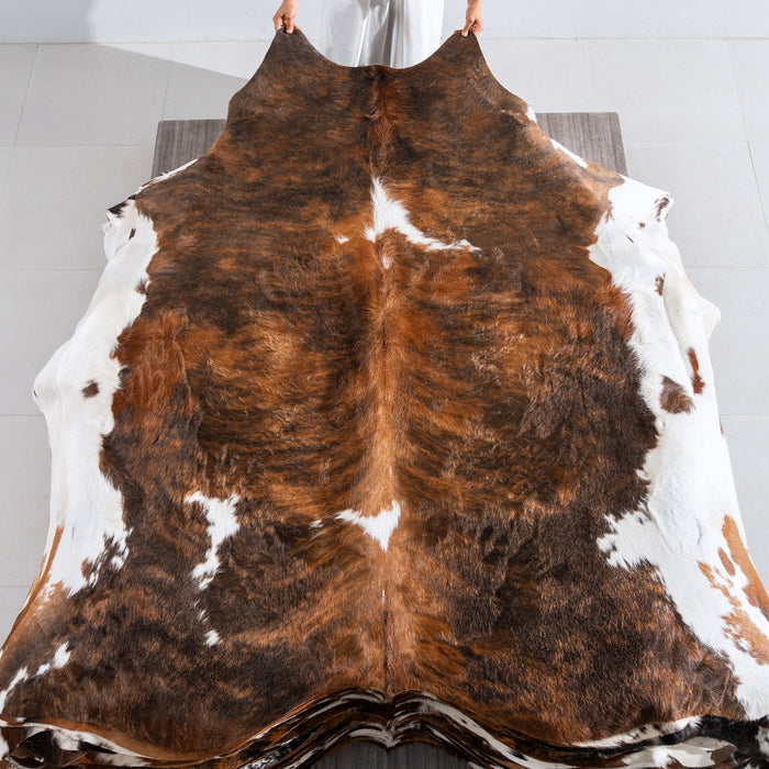 Brindle White Belly Cowhide Rug Size 7'1" L x 6'7" W 3951