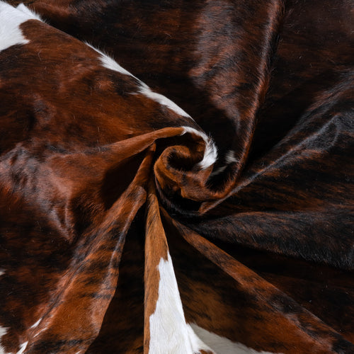 Tricolor Brindle Mix Cowhide Rug Size 7'10" L x 6'9" W 6269