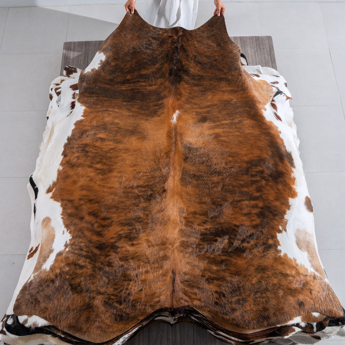 Brindle White Belly Cowhide Rug Size 7'5" L x 6'9" W 4056