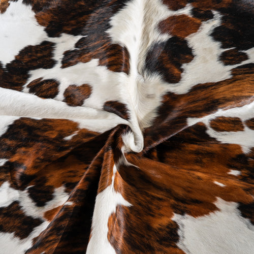 White Tricolor Cowhide Rug Size 7'2" L x 7'1" W 4116