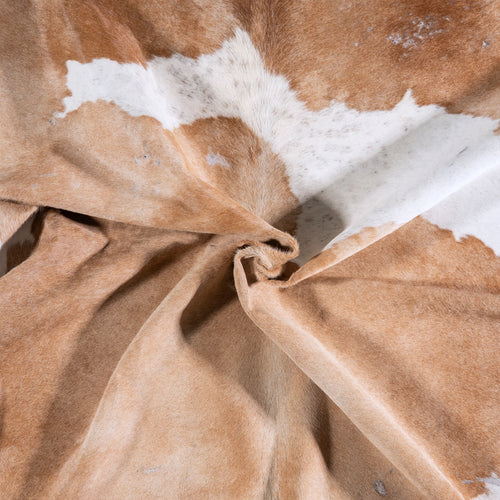 Vintage Palomino and White Cowhide Rug Size 7'5" L x 6'8" W 4394