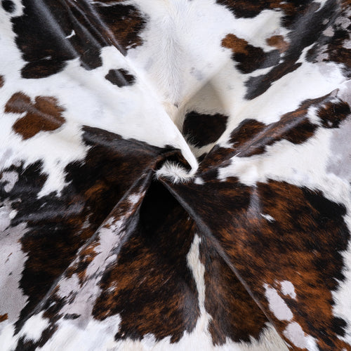 Vintage Tricolor Cowhide Rug Size 7'3" L x 6'6" W 4396