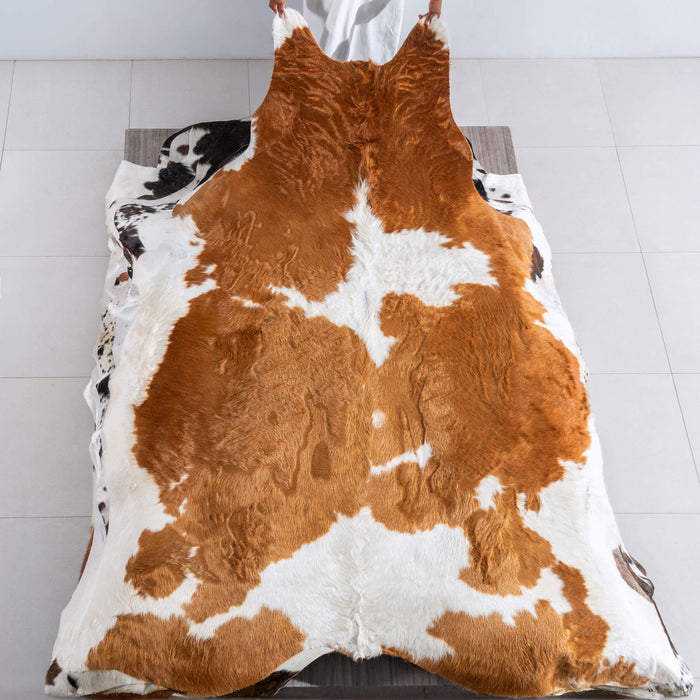 Brown and White Cowhide Rug Size 8'10" L x 6'7" W 6474