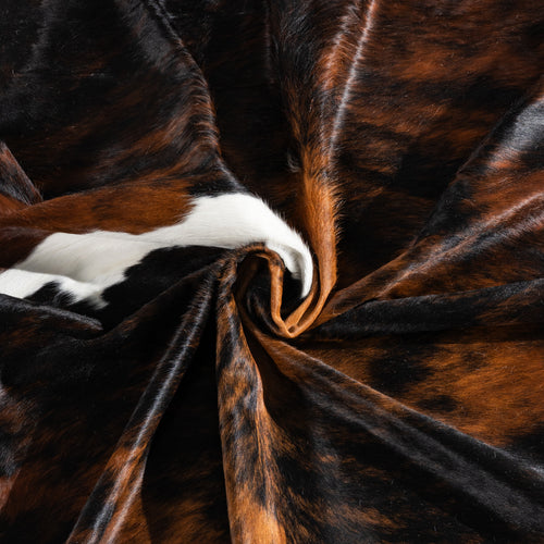 Tricolor Brindle Mix Cowhide Rug Size 8'7" L x 7'6" W 6478