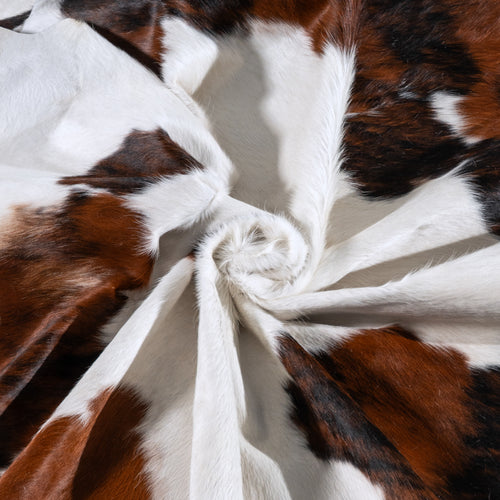 White Tricolor Cowhide Rug Size 7'11" L x 6'10" W 6285