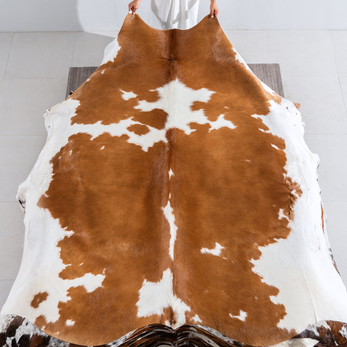 Brown and White Cowhide Rug Size 7'8" L x 7'6" W 3968