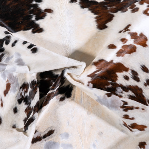 Vintage White Tricolor Cowhide Rug Size 6'7" L x 5'8" W 4415