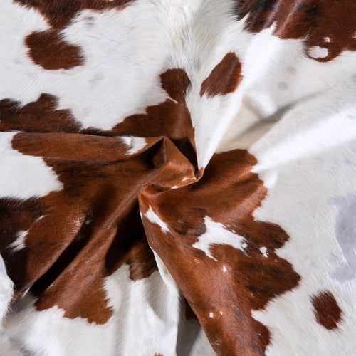 Vintage White Tricolor Cowhide Rug Size 7'2" L x 6'1" W 4416