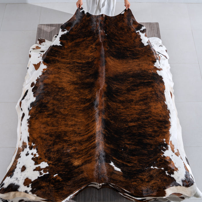 Brindle White Belly Cowhide Rug Size 7'5" L x 6'11" W 4070
