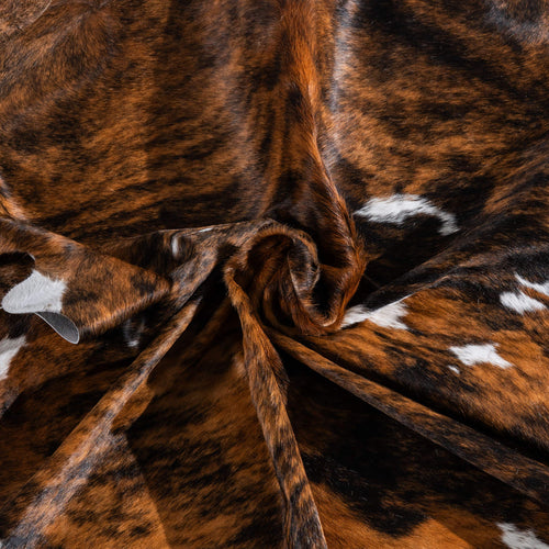 Tricolor Brindle Mix Cowhide Rug Size 7'4" L x 5'10" W 6490