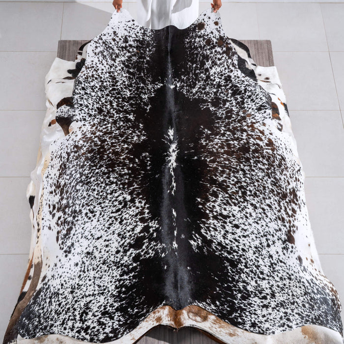 Black Salt and Pepper Cowhide Rug Size 7'5" L x 7'0" W 6493