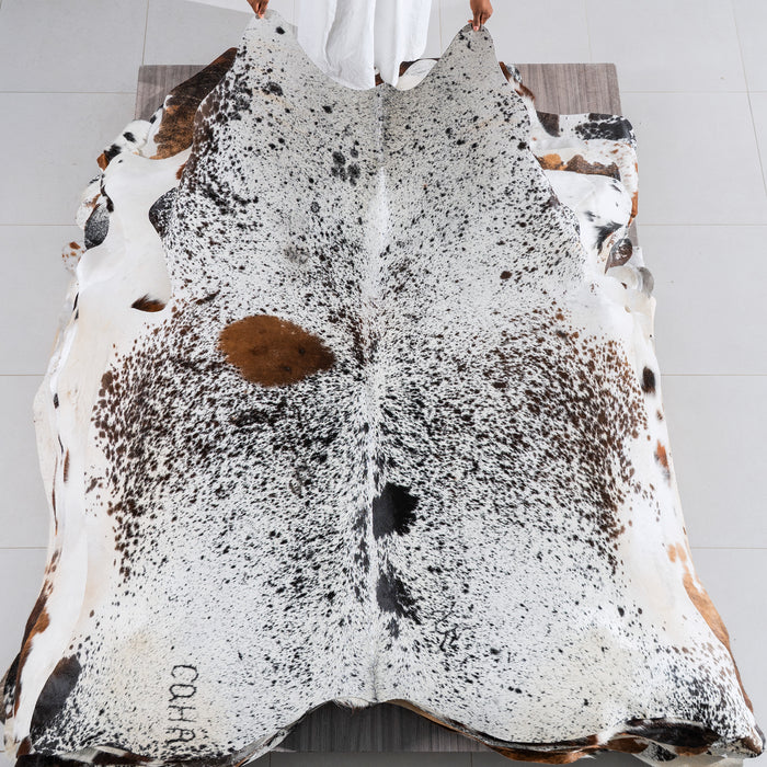 Black Salt and Pepper Cowhide Rug Size 7'3" L x 6'9" W 5498