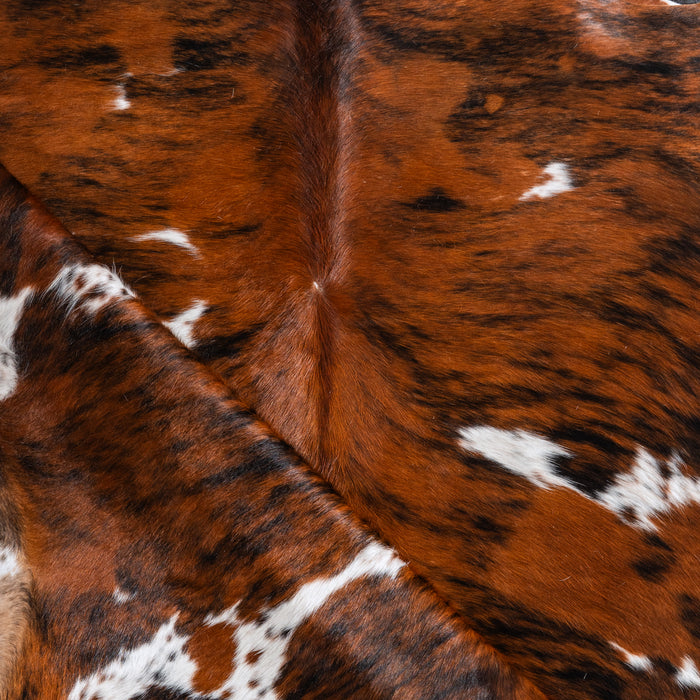 Tricolor Brindle Mix Cowhide Rug Size 7'1" L x 6'0" W 6499