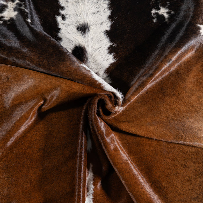 Brazilian Chocolate and White Cowhide Rug Size 6'9" L x 6'5" W 3733