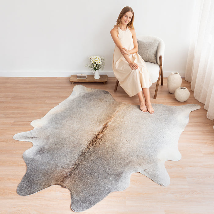 Grey Beige Cowhide Rug