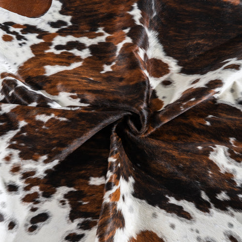 White Tricolor Cowhide Rug Size 7'8" L x 7'4" W 4158