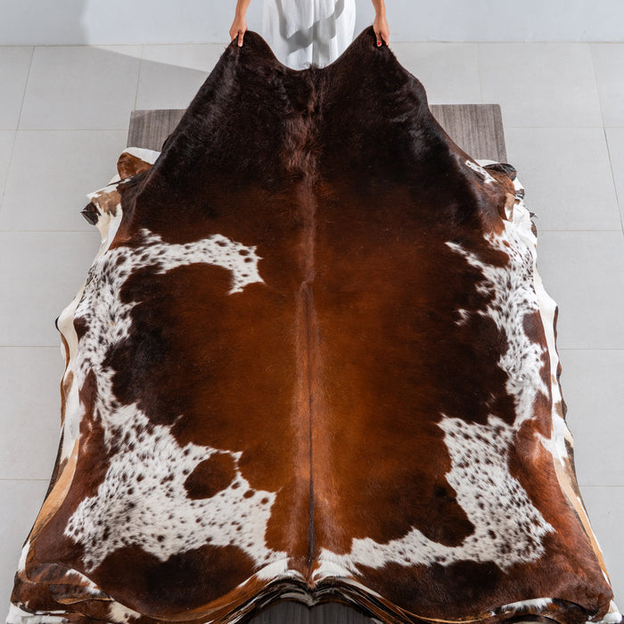 Chocolate and White Cowhide Rug Size 7'5" L x 6'6" W 4162
