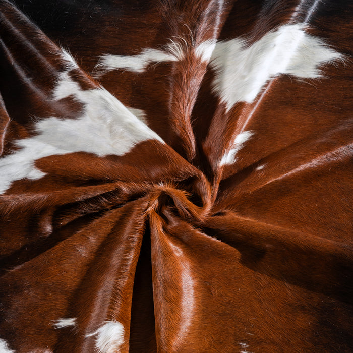 Chocolate and White Cowhide Rug Size 6'10" L x 6'9" W 4093