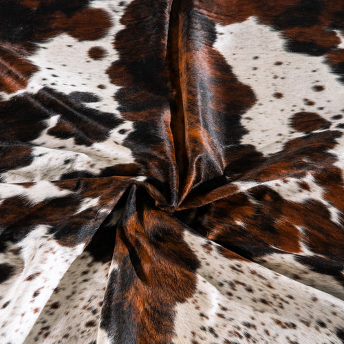 White Tricolor Cowhide Rug Size 7'1" L x 6'8" W 4186