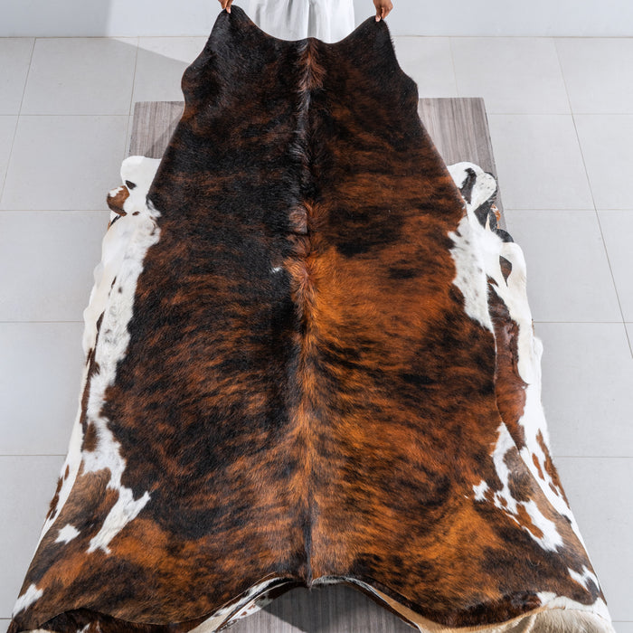 Brindle White Belly Cowhide Rug Size 7'7" L x 7'1" W 5097
