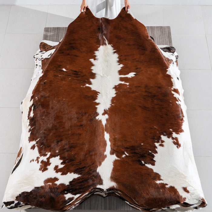 Tricolor Brindle Mix Cowhide Rug Size 7'6" L x 7'8" W 4199