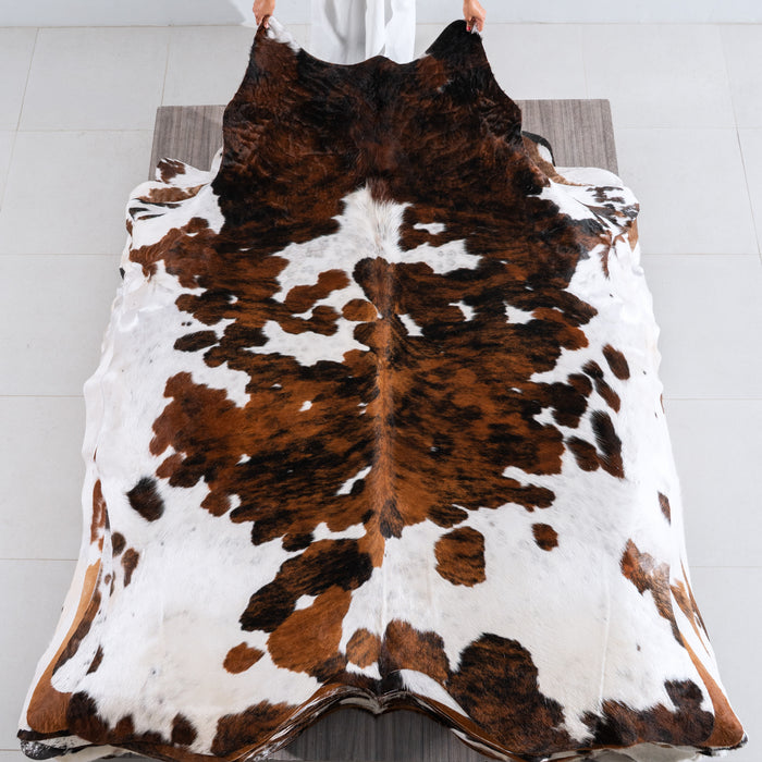White Tricolor Cowhide Rug Size 8'0" L x 6'0" W 4219