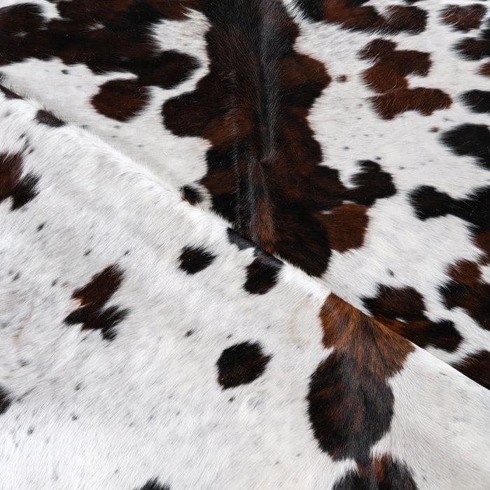 White Tricolor Cowhide Rug Size 7'3" L x 6'9" W 4220